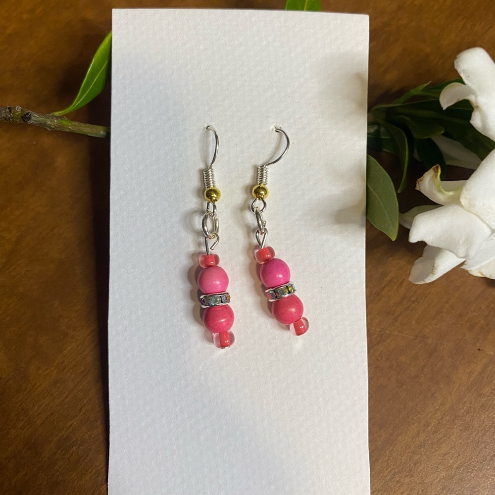 Pink Beaded Dangle Earrings